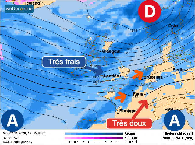 Carte de prévisions d'europe du Lundi 2 novembre 2020