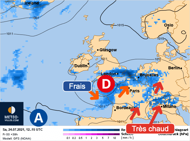 Carte de prévisions d'europe du Samedi 24 juillet 2021