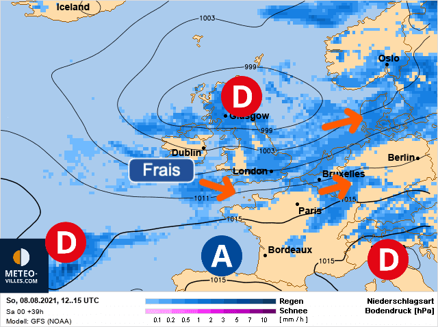 Carte de prévisions d'europe du Dimanche 8 août 2021