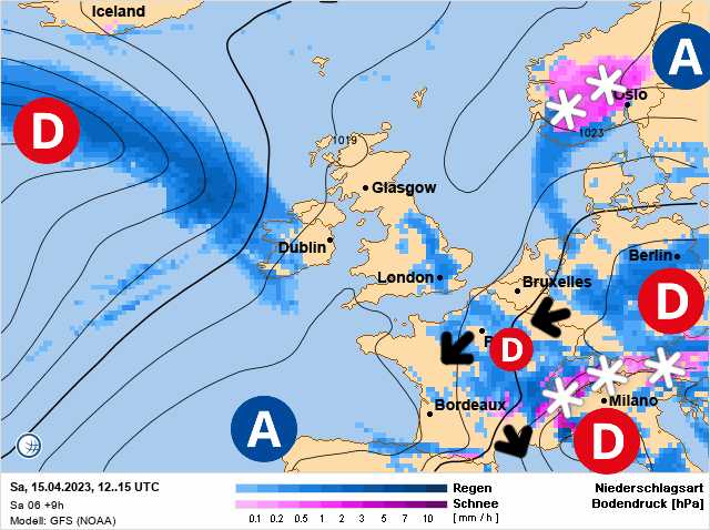 Carte de prévisions d'europe du Samedi 15 avril 2023