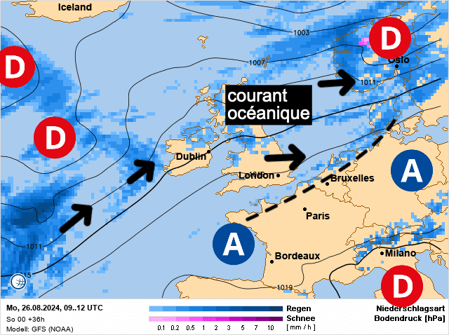 Carte de prévisions d'europe du Lundi 26 août 2024