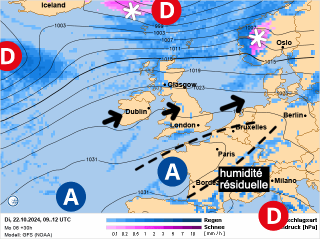 Carte de prévisions d'europe du Mardi 22 octobre 2024