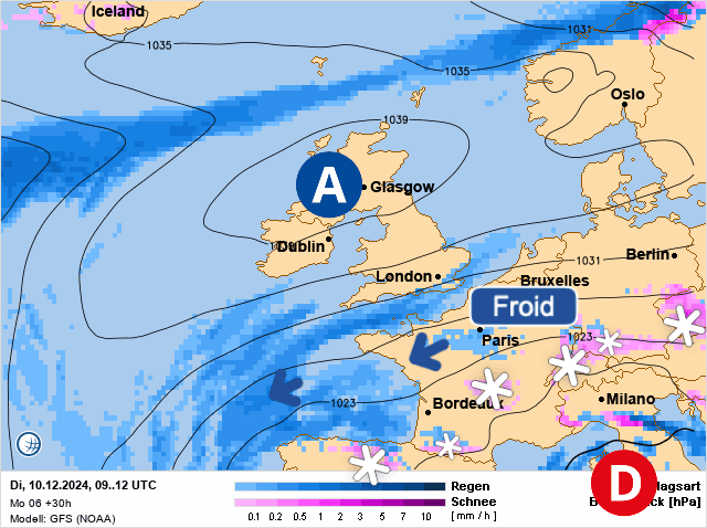 Carte de prévisions d'europe du Mardi 10 décembre 2024