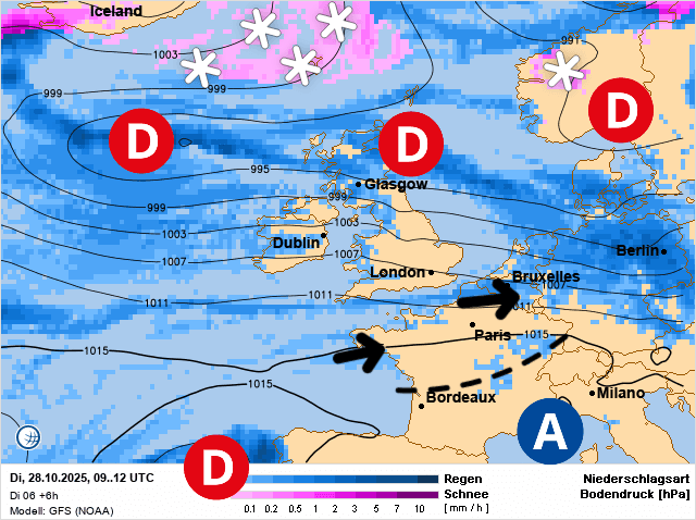 Carte de prévisions d'europe du Mardi 28 octobre 2025
