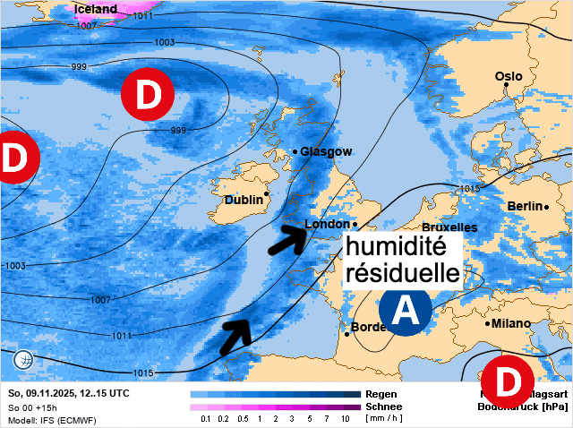 Carte de prévisions d'europe du Dimanche 9 novembre 2025