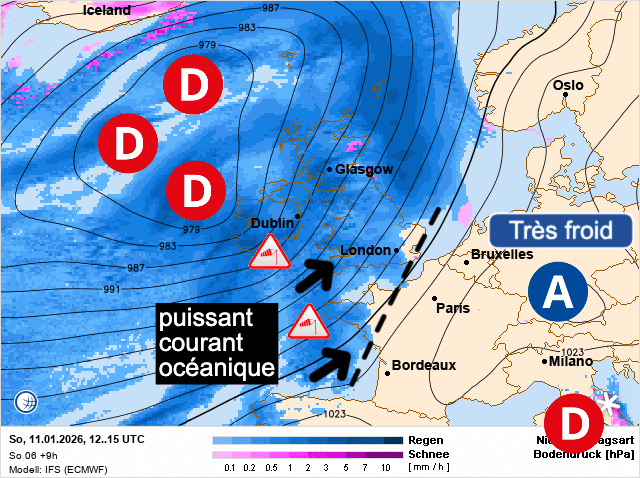 Carte de prévisions d'europe du Dimanche 11 janvier 2026