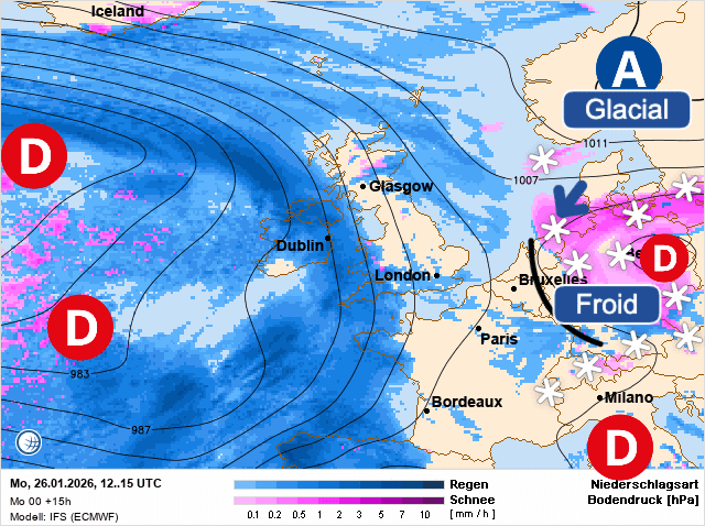 Carte de prévisions d'europe du Lundi 26 janvier 2026