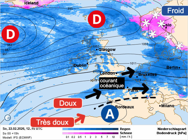 Carte de prévisions d'europe du Dimanche 22 février 2026