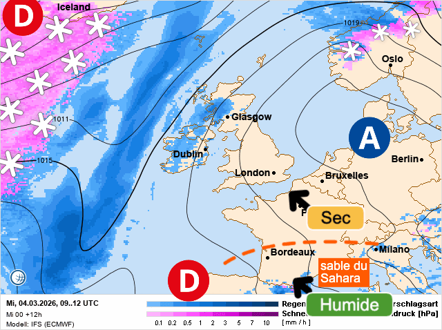 Carte de prévisions d'europe du Mercredi 4 mars 2026