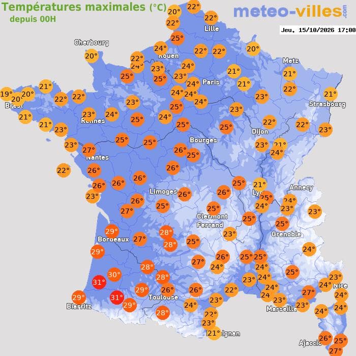 Températures maximales (°C) depuis 00h