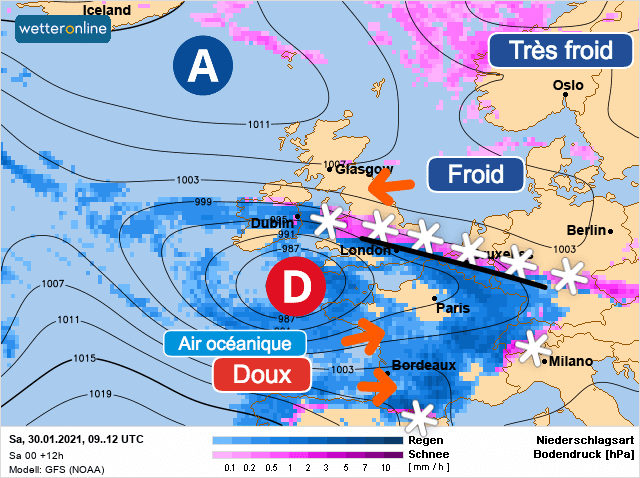 Carte de prévisions d'europe du Samedi 30 janvier 2021