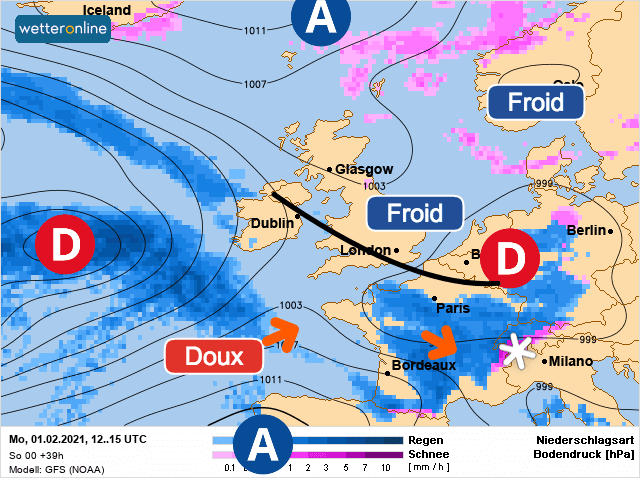 Carte de prévisions d'europe du Lundi 1 février 2021
