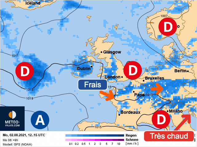 Carte de prévisions d'europe du Lundi 2 août 2021