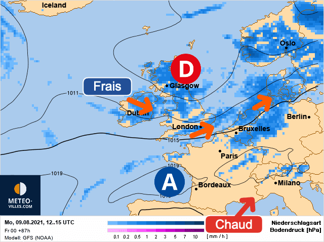 Carte de prévisions d'europe du Lundi 9 août 2021
