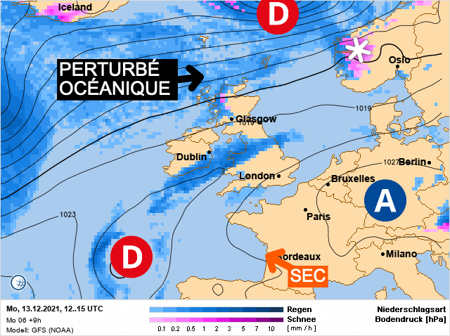Carte de prévisions d'europe du Lundi 13 décembre 2021