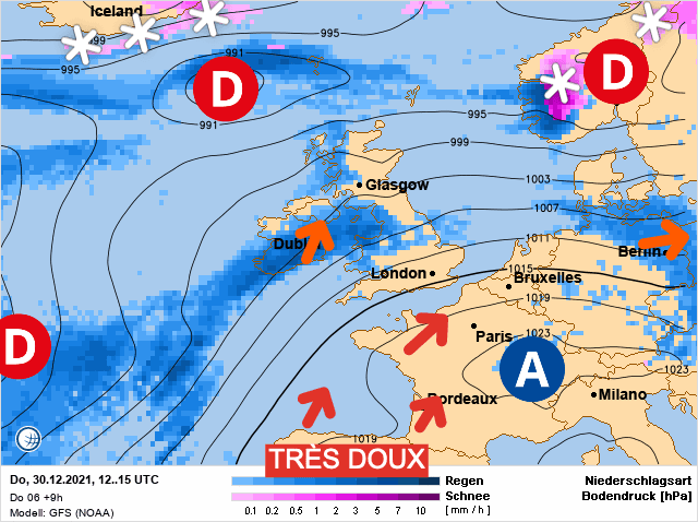 Carte de prévisions d'europe du Jeudi 30 décembre 2021