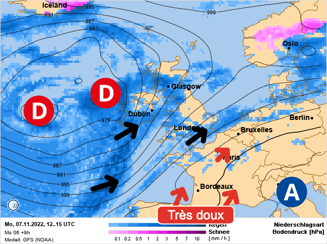 Carte de prévisions d'europe du Lundi 7 novembre 2022