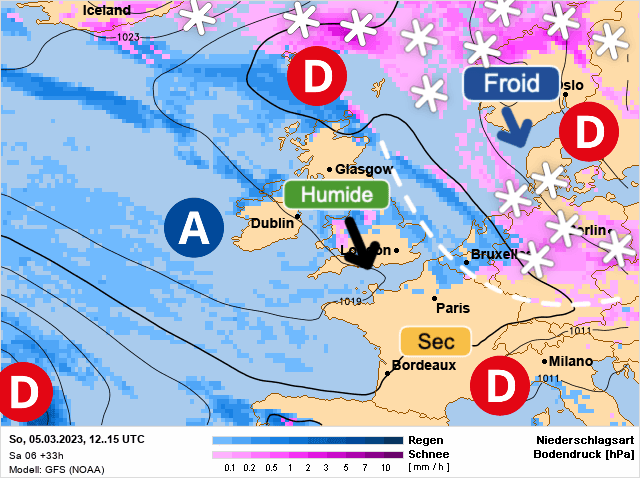 Carte de prévisions d'europe du Dimanche 5 mars 2023