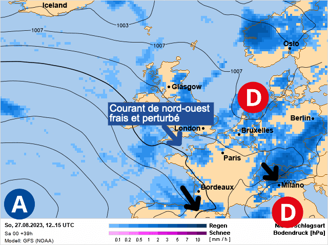 Carte de prévisions d'europe du Dimanche 27 août 2023
