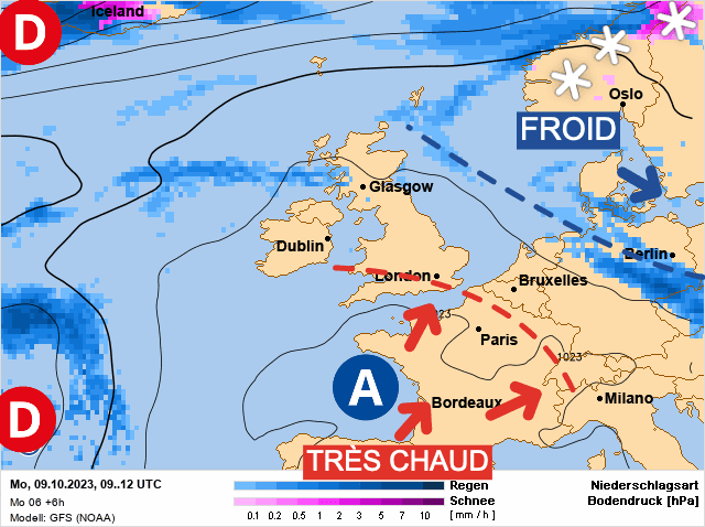 Carte de prévisions d'europe du Lundi 9 octobre 2023