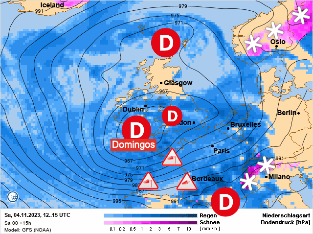 Carte de prévisions d'europe du Samedi 4 novembre 2023
