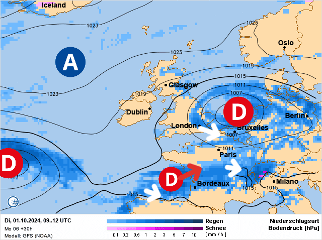 Carte de prévisions d'europe du Mardi 1 octobre 2024