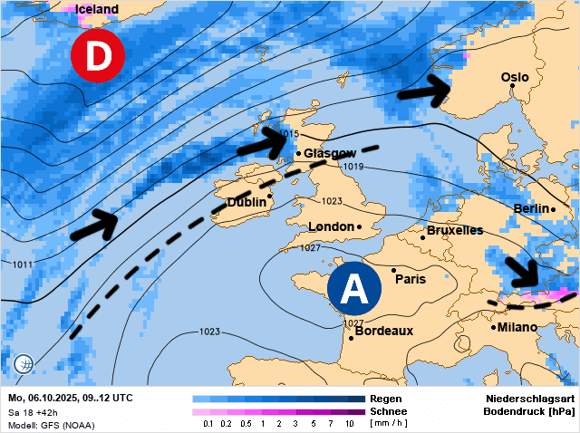 Carte de prévisions d'europe du Lundi 6 octobre 2025