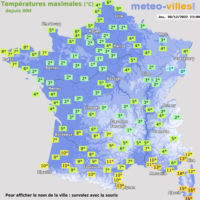 Températures maximales (°C) depuis 00h